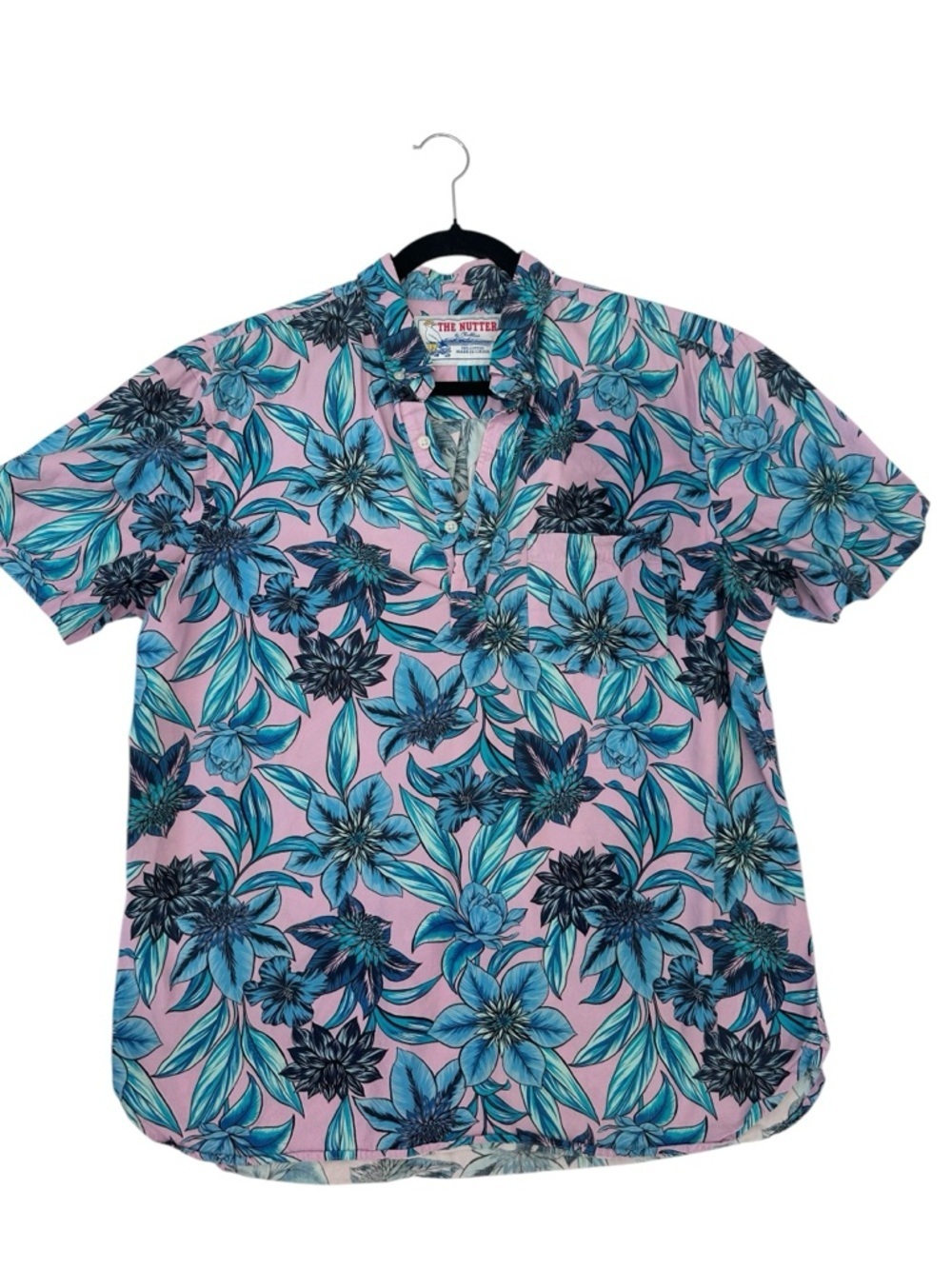 Chubbies The Nutter Button Down Hawaiian Shirt Blue Pink Mens Large